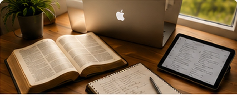 Bibbia, laptop e strumenti per la formazione